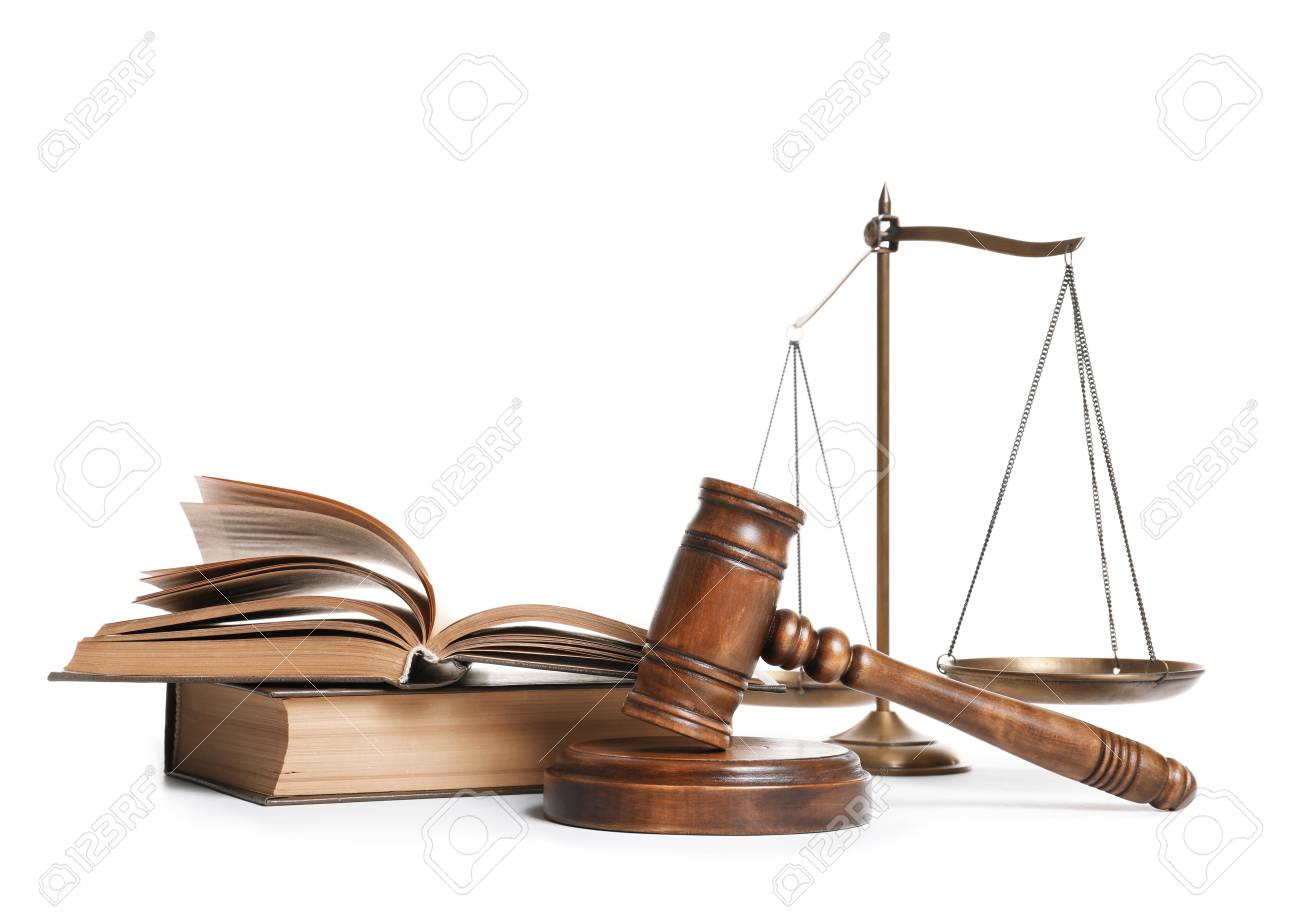 A law book and justice scale.